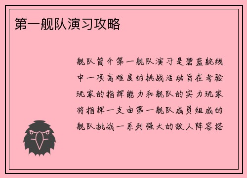 第一舰队演习攻略