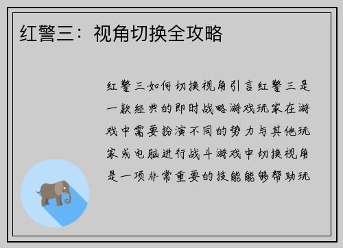 红警三：视角切换全攻略
